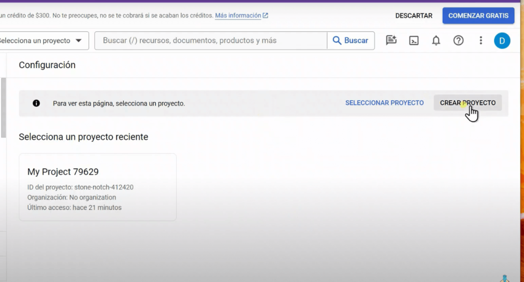 creando cuenta de google Cloud